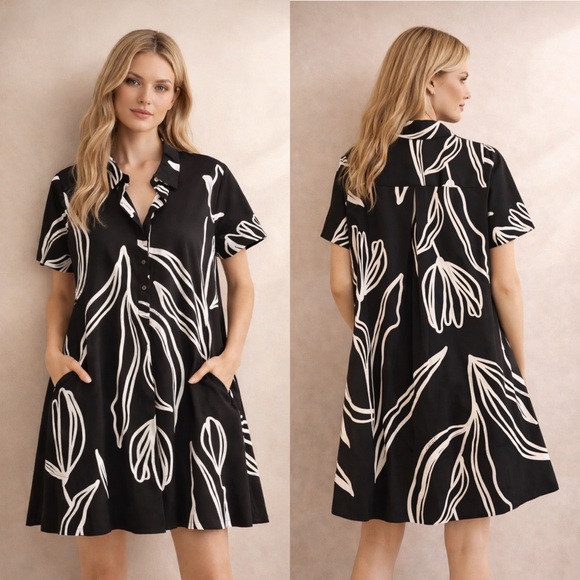 Rachel Zoe Dresses & Skirts - Rachel Zoe Black & White Abstract Tulip Dress With Pockets